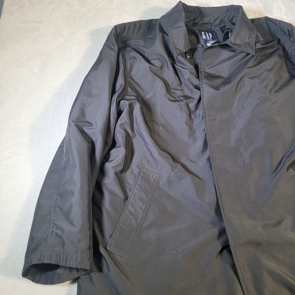 Vintage Gap Coat Mens XL Gray Insulated Button Front Raincoat Lined Trench - Picture 3 of 16
